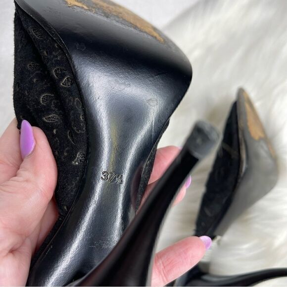 GIANNI Barbato Suede Lace Heeled Mules Black 37.5 - Picture 7 of 9